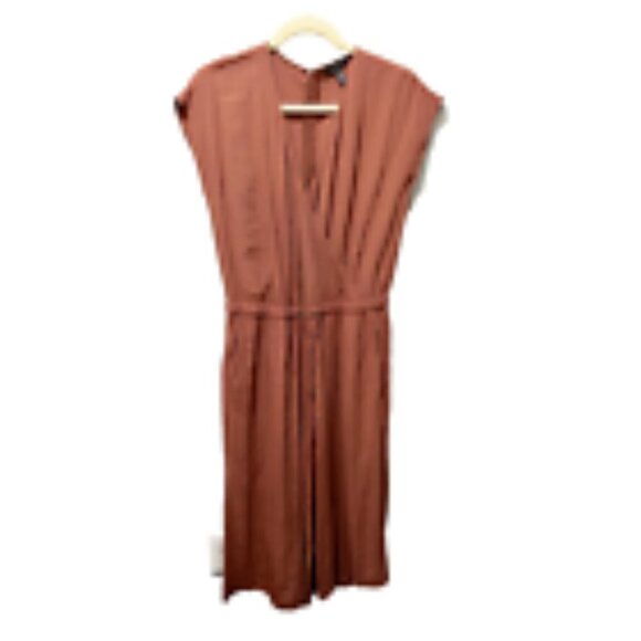 Eileen Fisher Womens Brown Russet Tencel Wide Leg Cropped Jumpsuit Sz XS V Neck - Picture 1 of 13